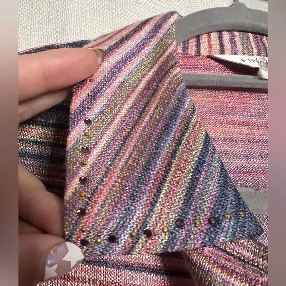 Vintage Finale Multi Color Striped Button Up Jacket Large Pink - Image 6