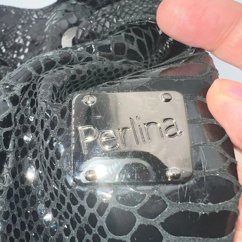 Perlina Snakeskin Patterned‎ Super Soft Studio Bag Black - Image 8