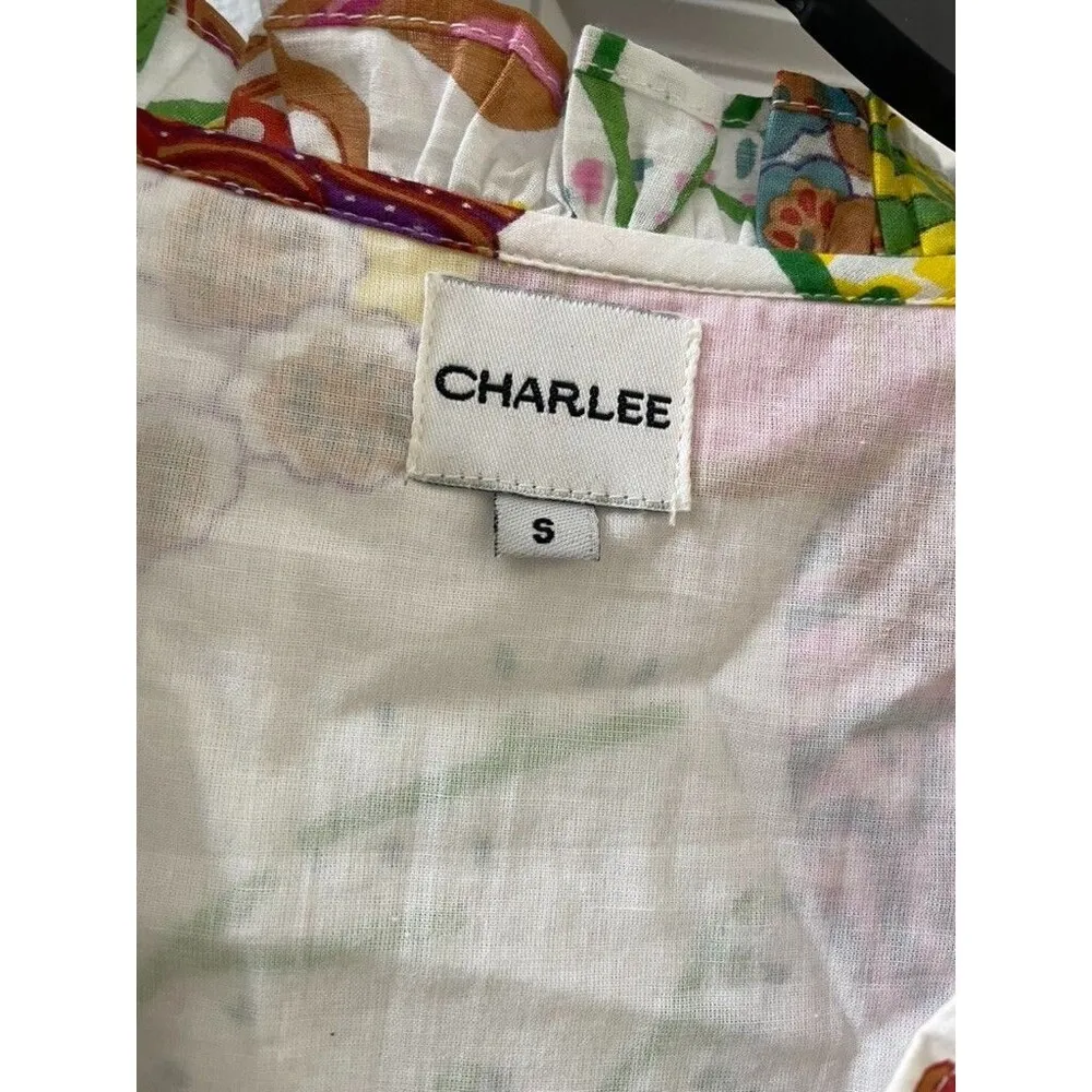 By Charlee Midi ALEXIS TIERED HYDRANGEA FLORAL Dress S 3/4 SLEEVE Blue - Image 3