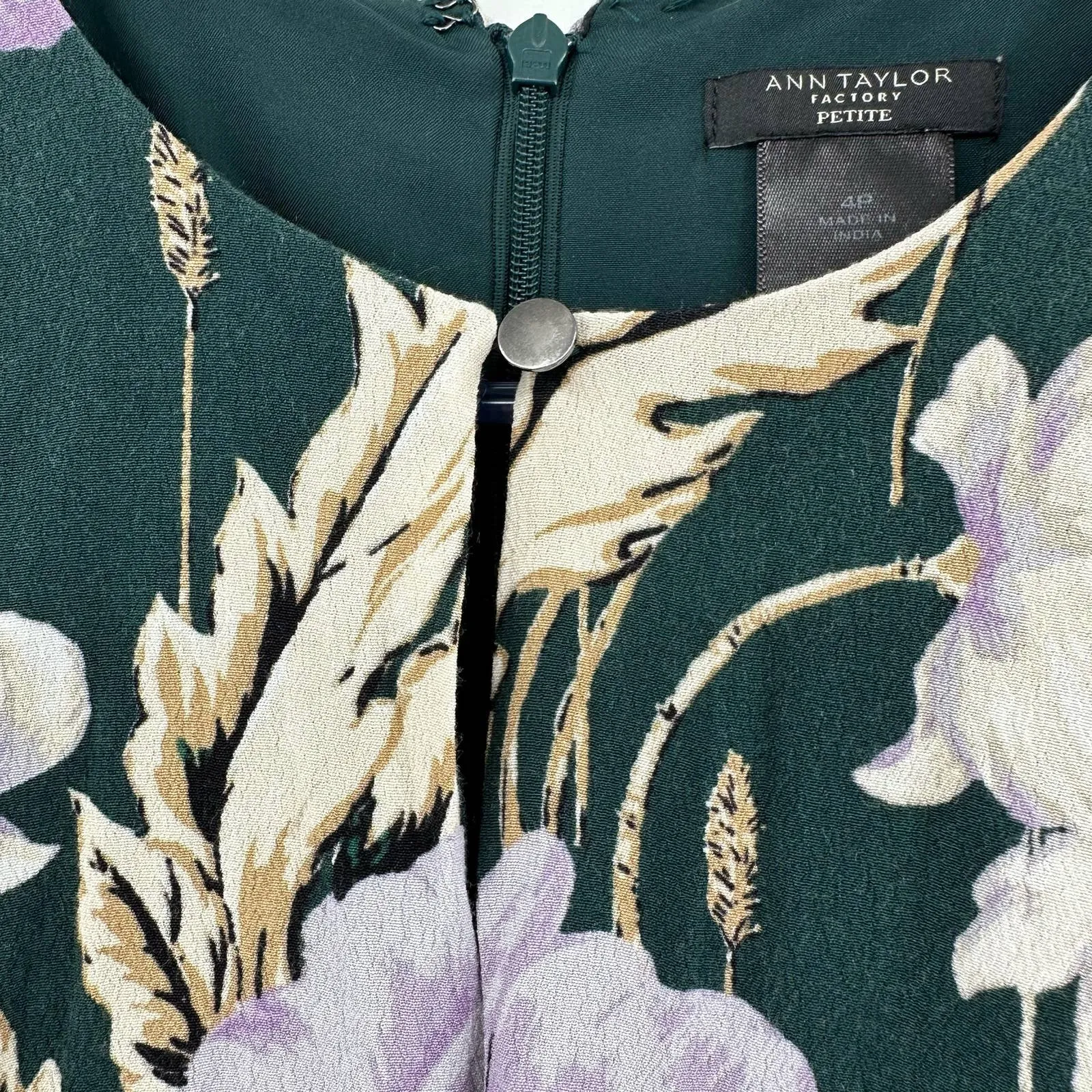 Ann Taylor petite size 4 high neck‎ short sleeve floral dress teal purple - Image 6