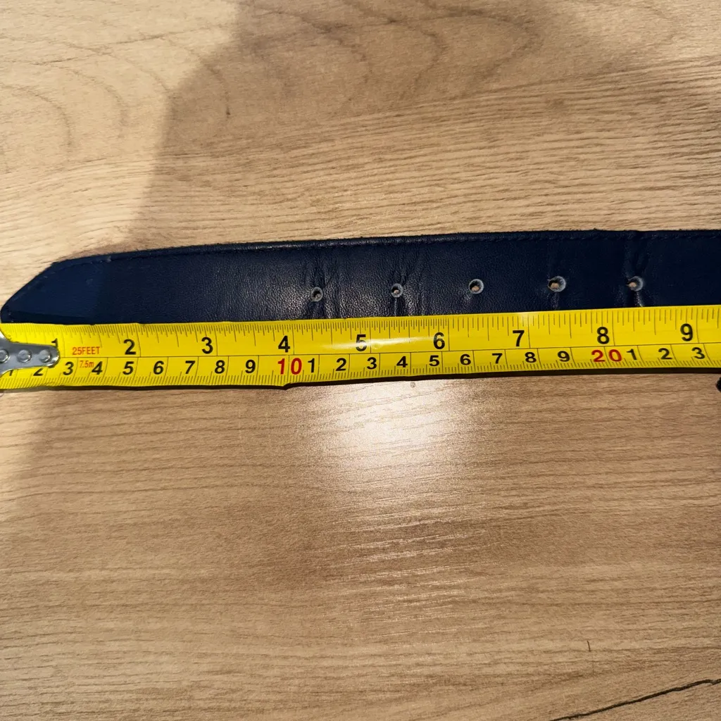 AM Made In Italy Silver Tone‎ Belt Buckle 3” Blue Leather Belt USA Size L 37” - Image 7