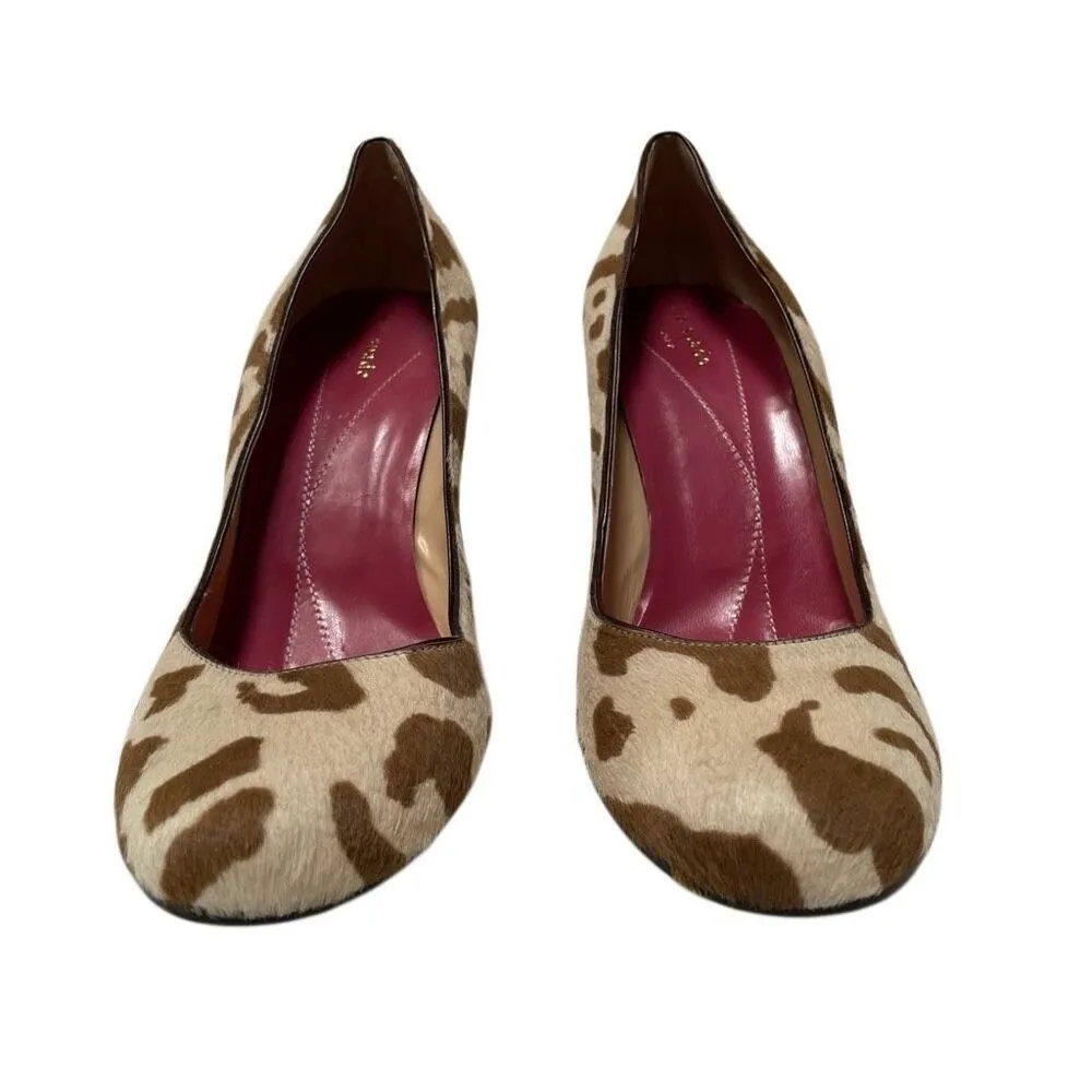 Kate Spade NY Cow Print Block Heel Pump Women’s 9 Calf Hair Italy Tan Brown - Image 4