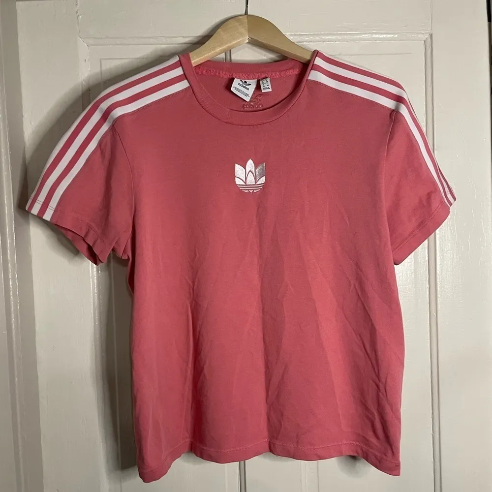 Adidas Logo Coral Pink Three Stripes Tee - Image 2