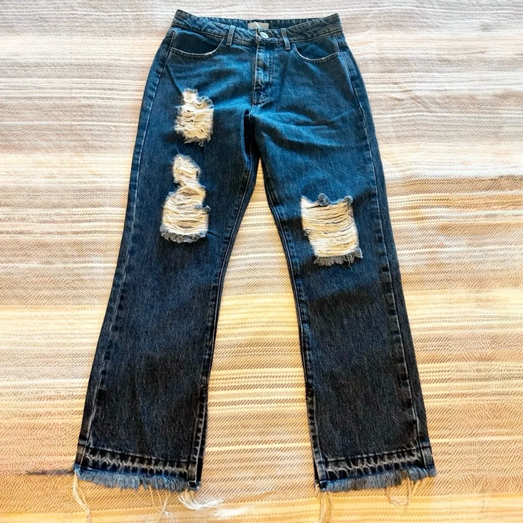 SHOW ME YOUR MUMU Brooklyn Distressed High Waist Split Frayed Crop Hem Sz 28 💛 - Image 2