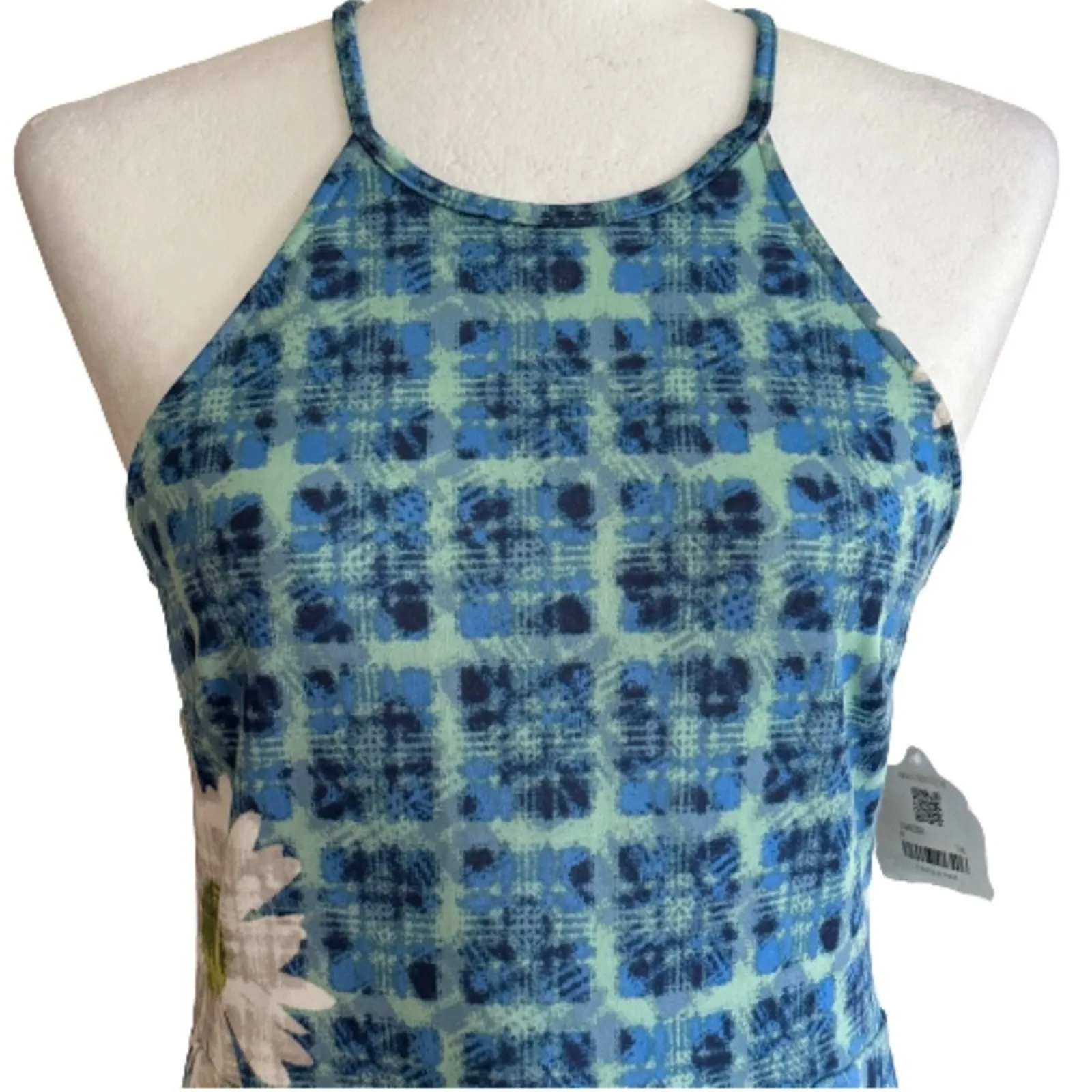 Alterd State Dress Blue White Daisy Halter Neck Sleeveless Mini Dress Medium NEW - Image 2