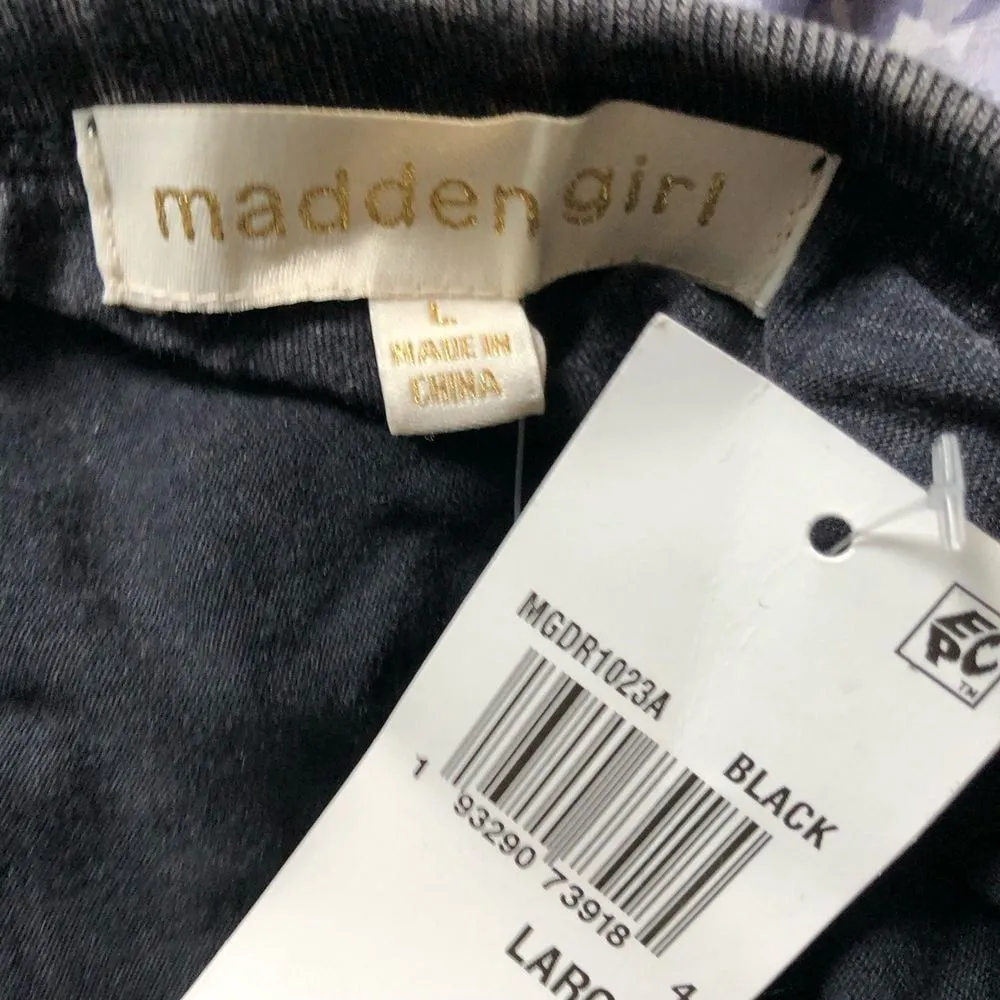 NWT Madden Girl Womens Juniors Cotton Side Tie Mini Dress Size Large Black‎ - Image 8