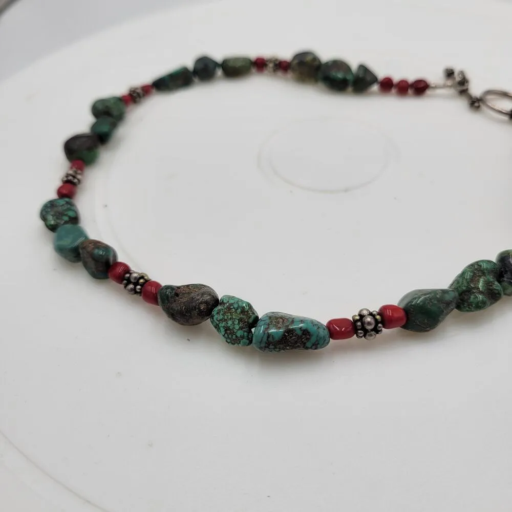 VTG Turquoise Jasper Gems Choker Necklace Green Red Silver Beads Southwestern Blue - Image 11