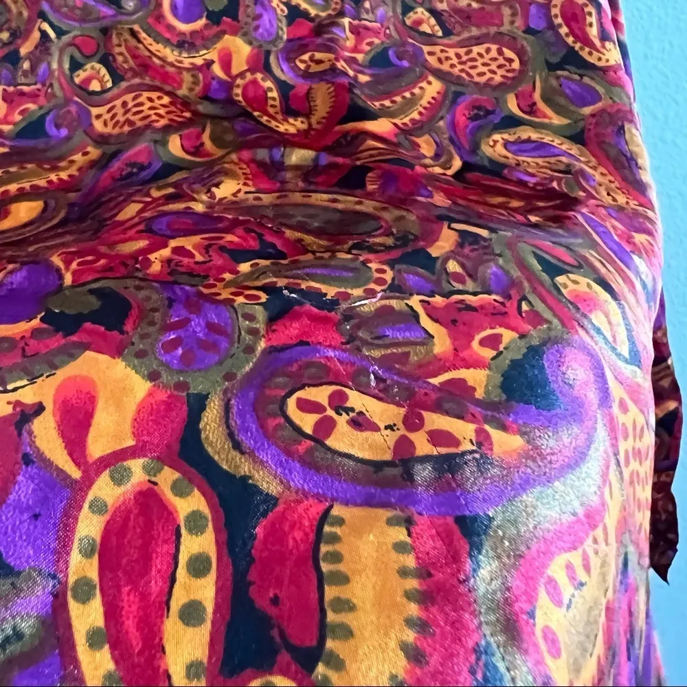 Vintage 90s Y2K Iyssa Maxx for 3K Paisley Silky Top Neck Tie Shoulder Pads Large - Image 10