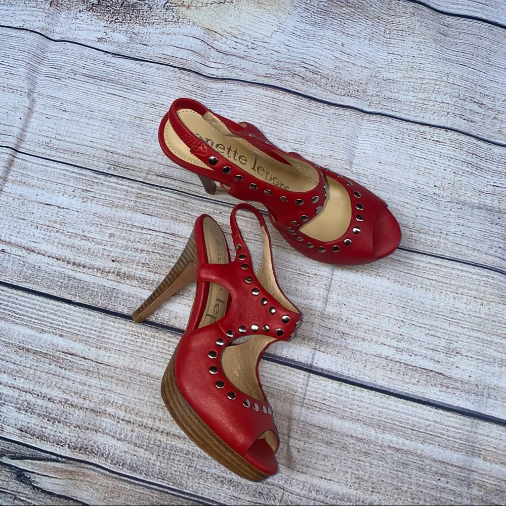 Nanette Leopard Studs red Heels. Size 7.5 - Image 3