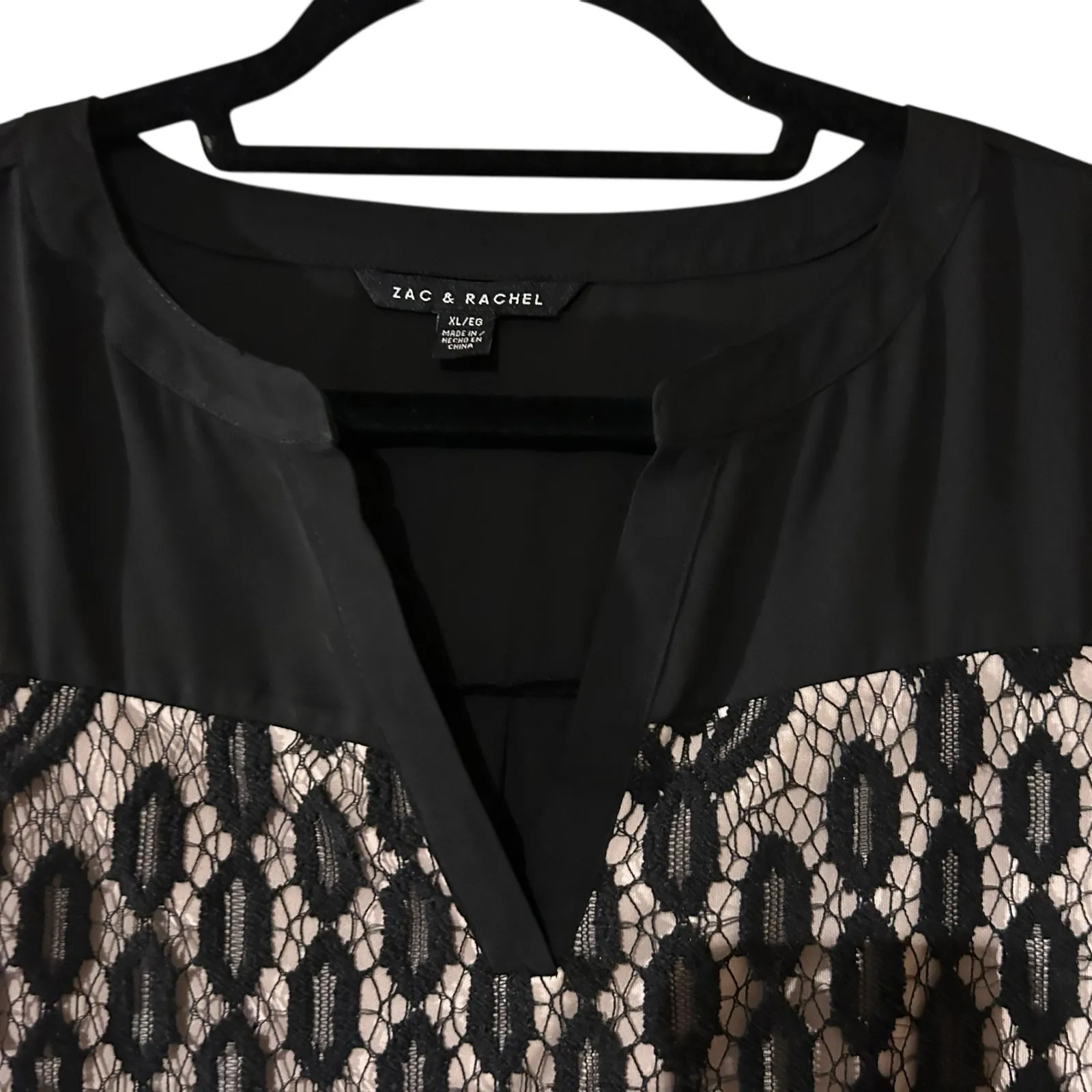 Zac & Rachel Lace Over Front Top Size XL Black Cream Boho Semi Sheer Feminine - Image 3