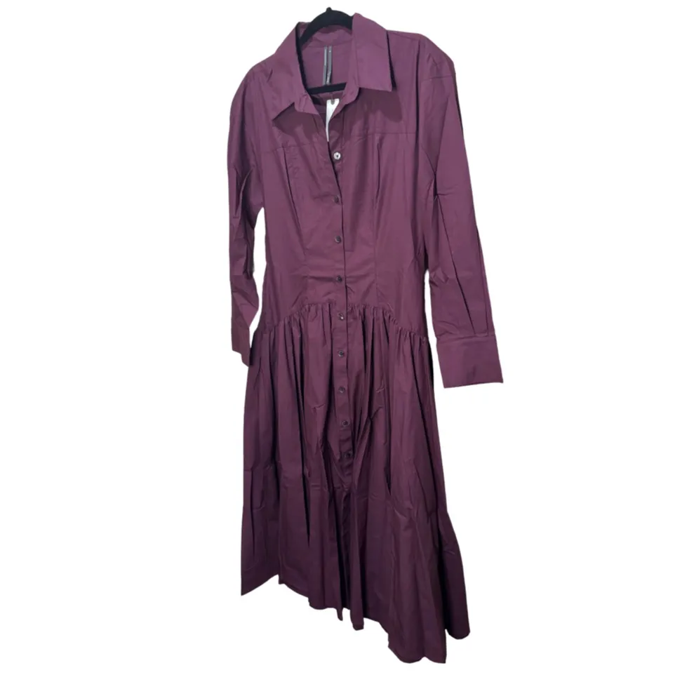 By Anthropologie Drop-Waist Midi Shirt Dress - Wine M - Image 2