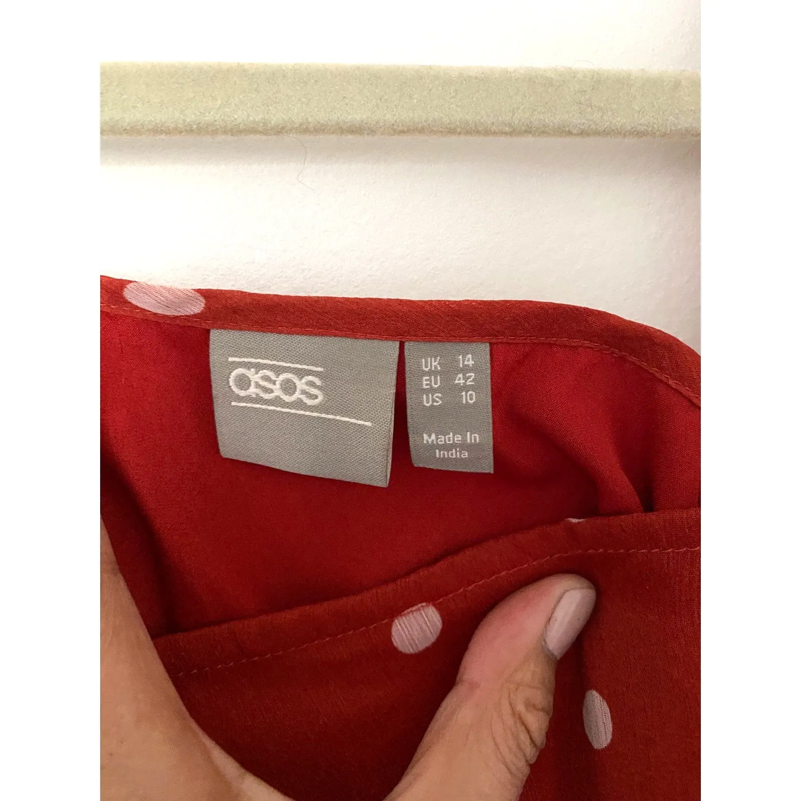 ASOS DESIGN Rust Polka Dot Pleated Skater Midi Dress Square Neck Side Zip Sz 10 - Image 8