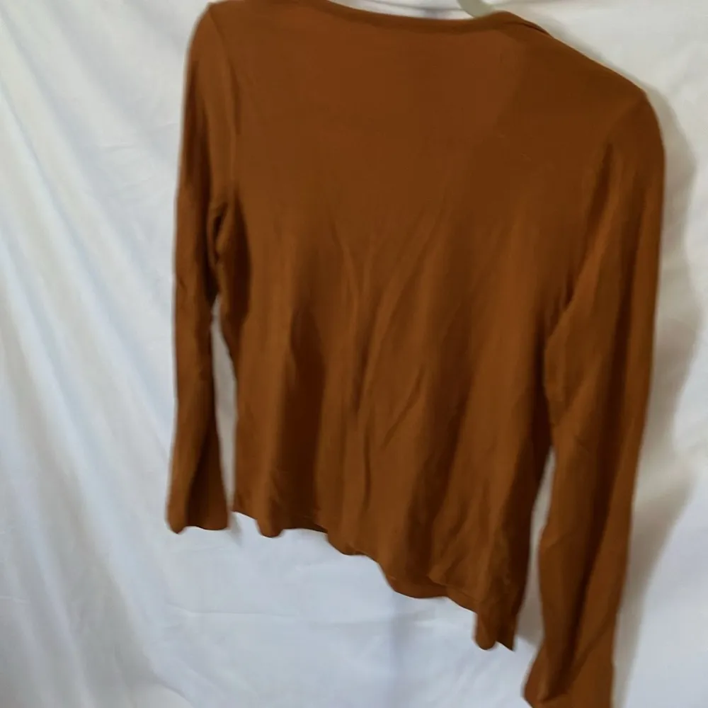 : Carmel colored cotton blend button down long sleeve top- S - Image 15