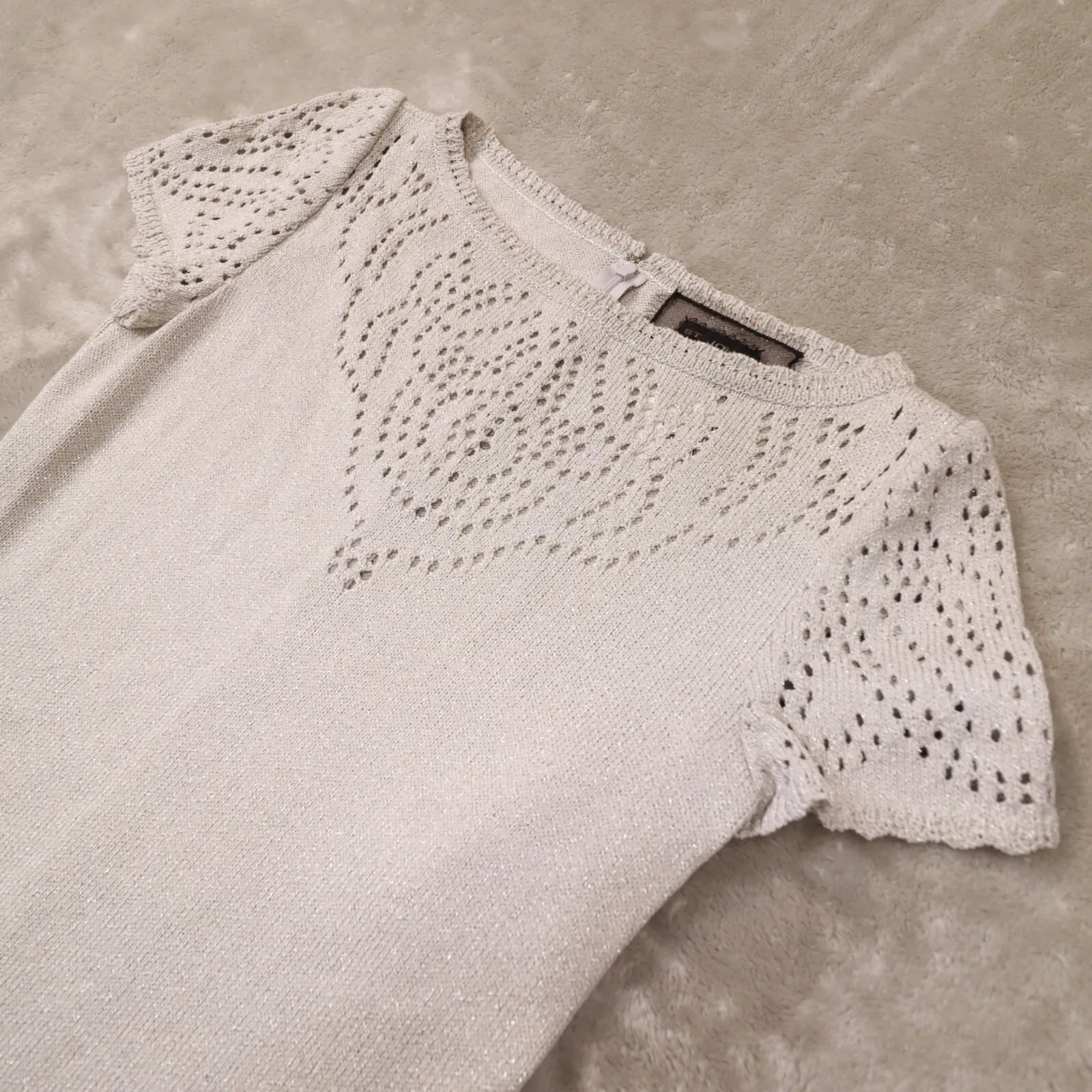 St. John Silver Shimmer Short Sleeve Sweater Midi Dress‎ Women's size 2 NWT - Image 2