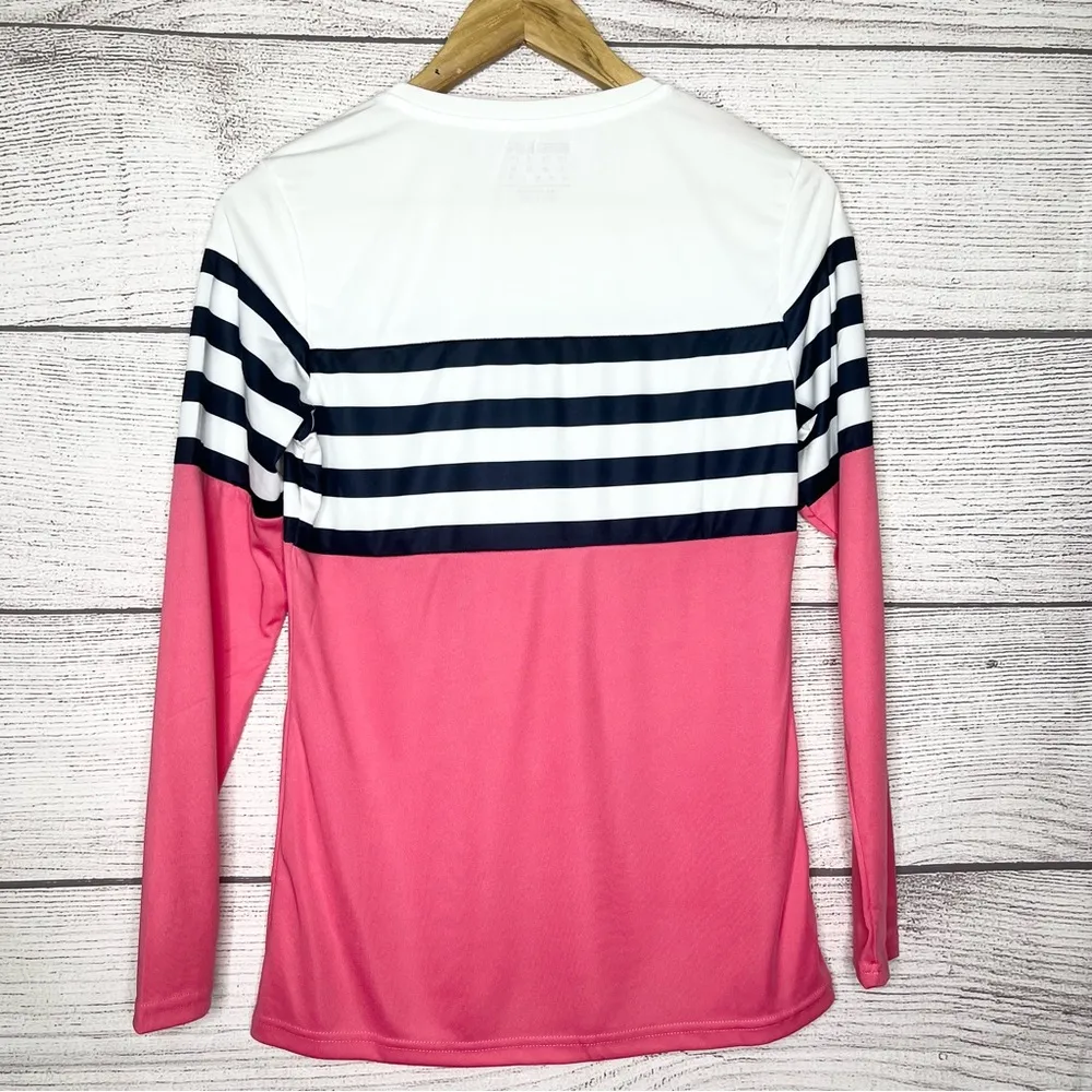 Pink Blue & White Striped Long Sleeve Outdoor Sun Shirt Top Size Small - Image 2