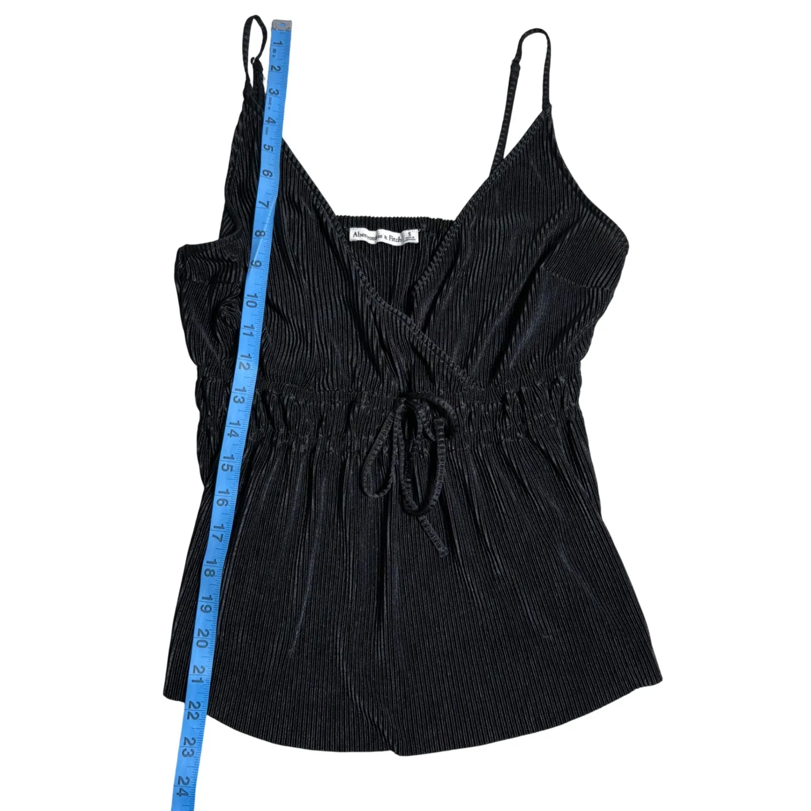 Abercrombie & Fitch Womens Black Pleated Wrap tank Cami Top Drawstring Waist S - Image 7