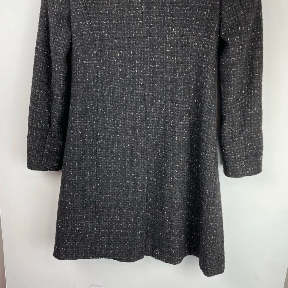 DKNY Black Brown Tweed Wool Ruffle Longline Coat Jacket Sz 4 - Image 10