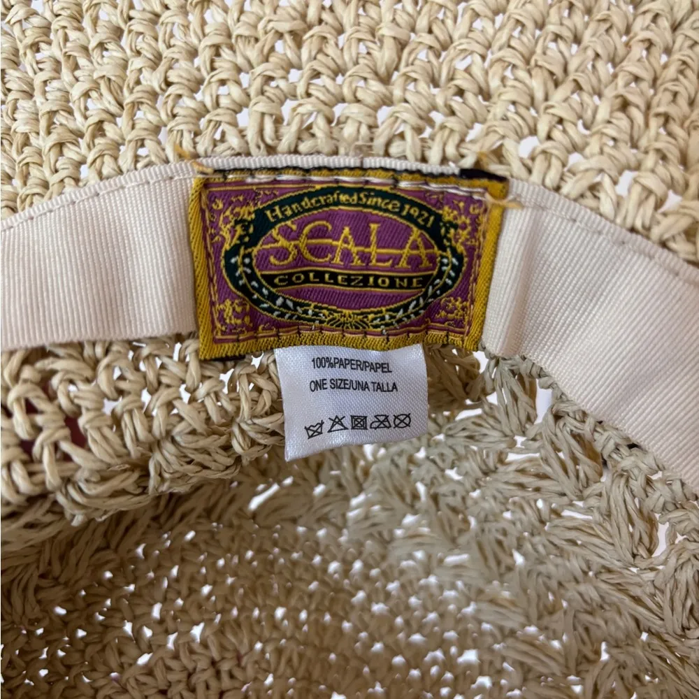 Scala Women’s Woven Crocheted Packable Raffia Paper‎ Tan Sun Hat Bow One Size - Image 2
