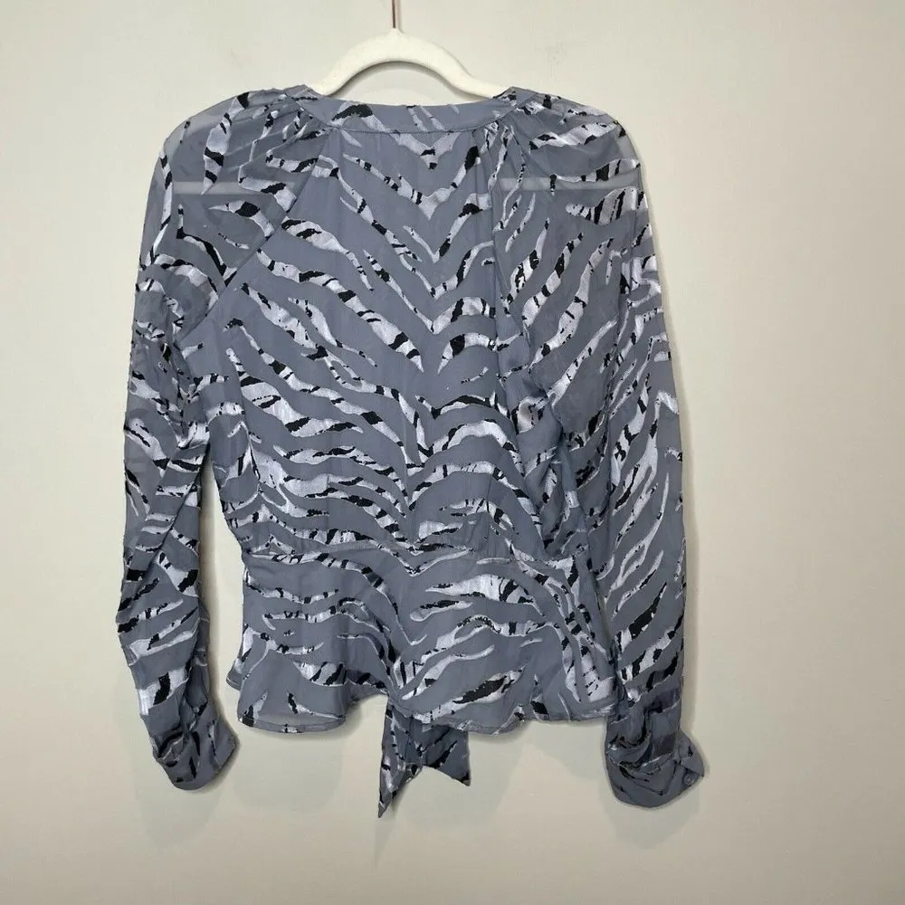 Parker Silk Blend Blue Velvet Zebra Print Tie Front Blouse Size XS - Image 7