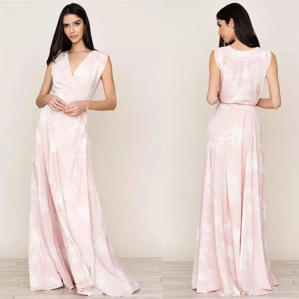 Yumi Kim Bridesmaid Sashay Away Wrap Maxi Floral Pink Sleeveless Dress Small - Image 14