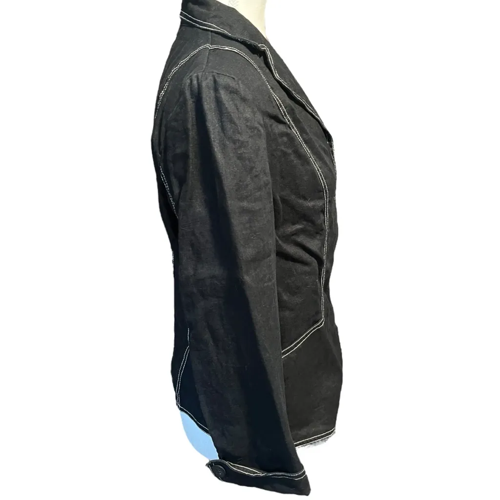 August Silk Women's 6 Black Blazer with White Stitching 100% Linen Summer - Image 3