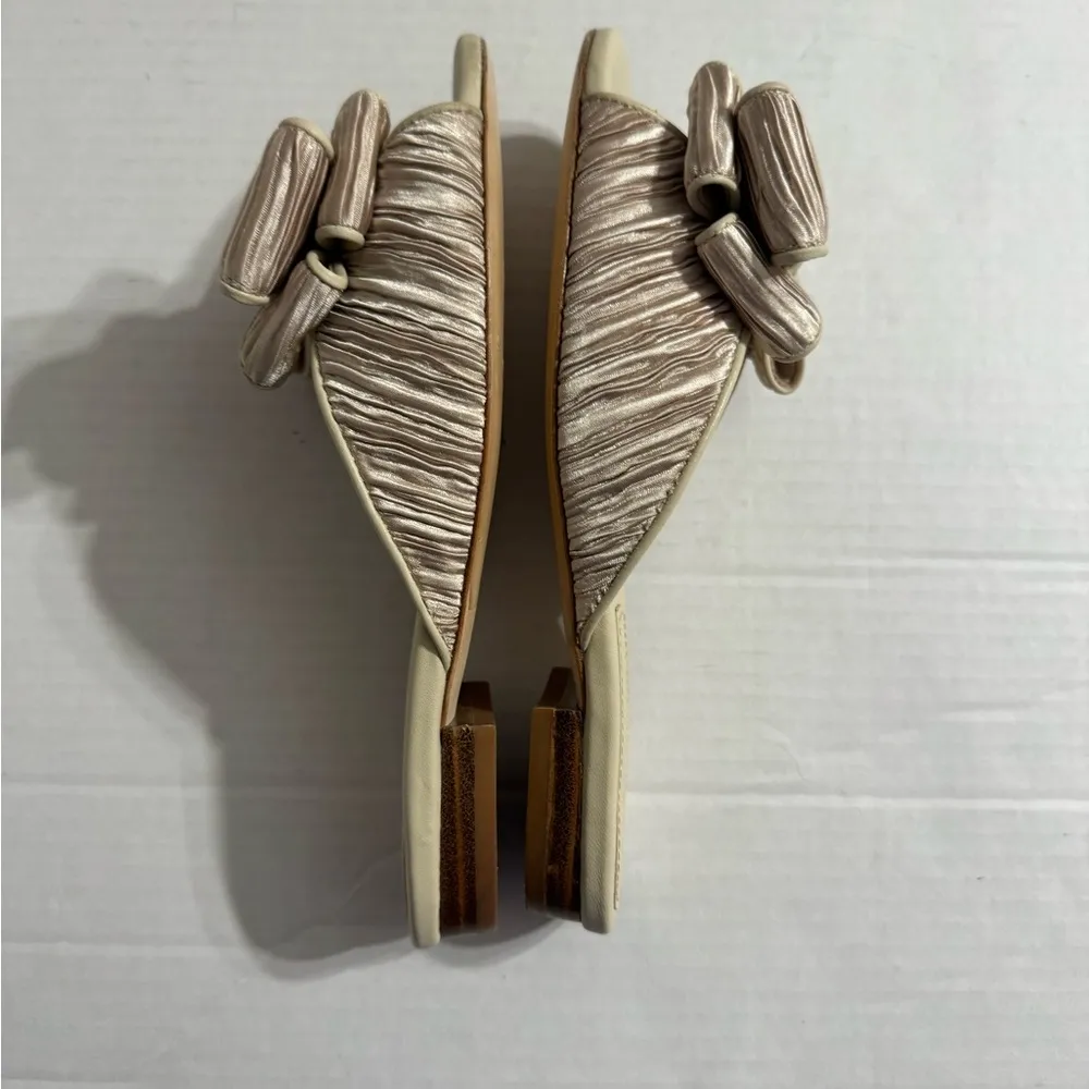 Koko + Palenki Champagne Satin Ruffled Dara Bow Slide Sandal Womens 7 Formal - Image 6