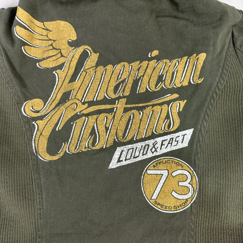 Affliction Black Premium Womens XS Green Military Style Hooded Jacket - Image 9