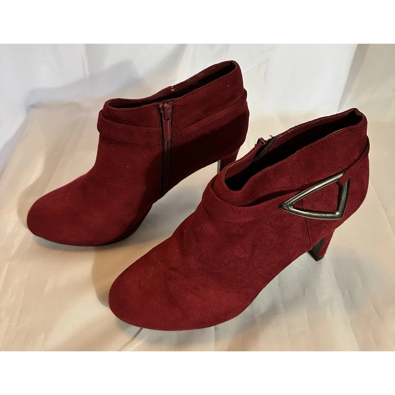 Impo Booties Red Faux Suede Tootie Heels Buckle Ankle Boots Shoes Size 10M - Image 3