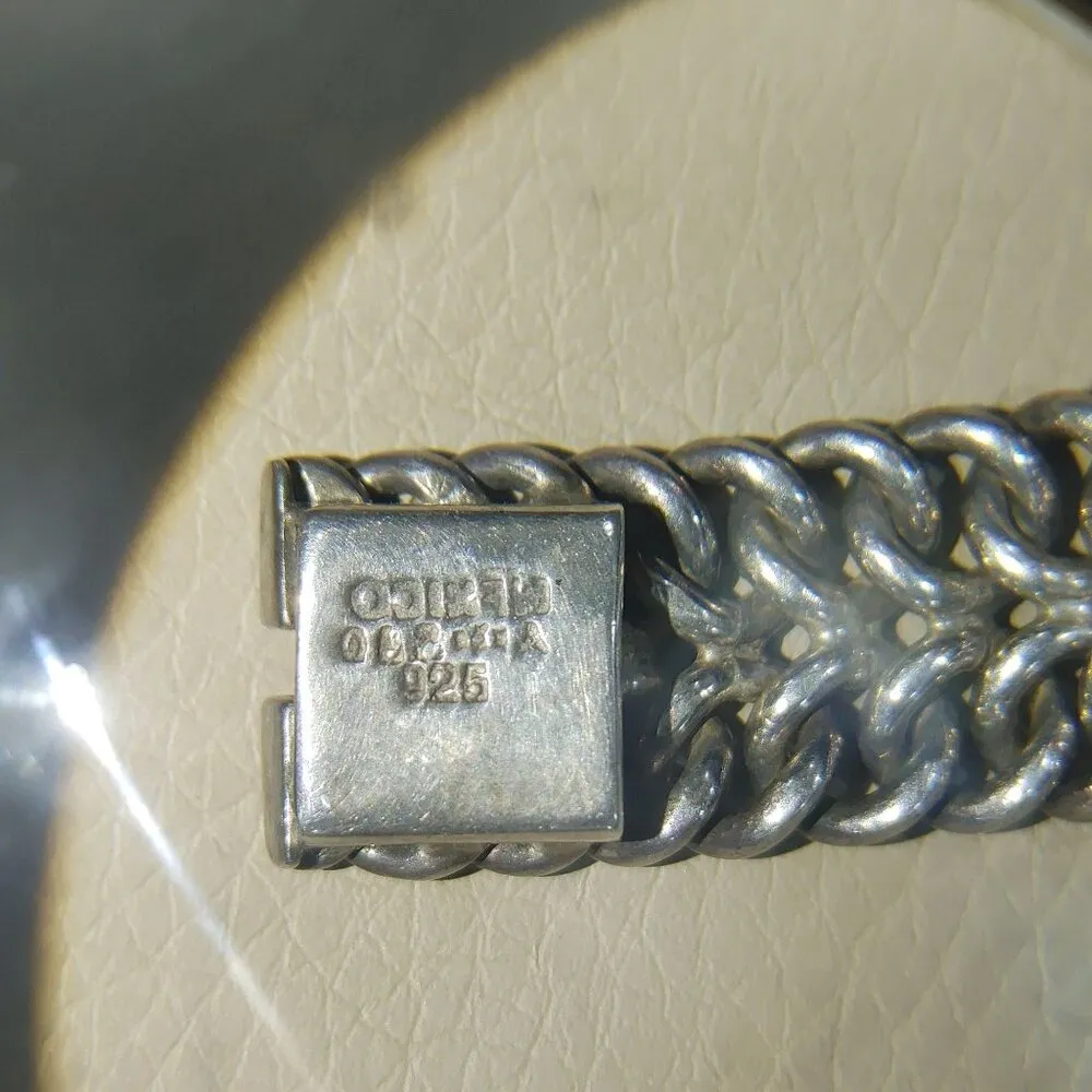 Sterling Silver Mexico Bracelet Simulated Purple Cats Eye Gemstone 925 Jewelry - Image 14