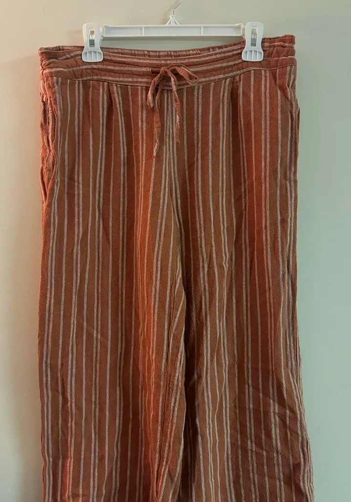 Per se Linen Blend Striped Wide Leg Pants Large Elastic Waist Summer Casual - Image 1