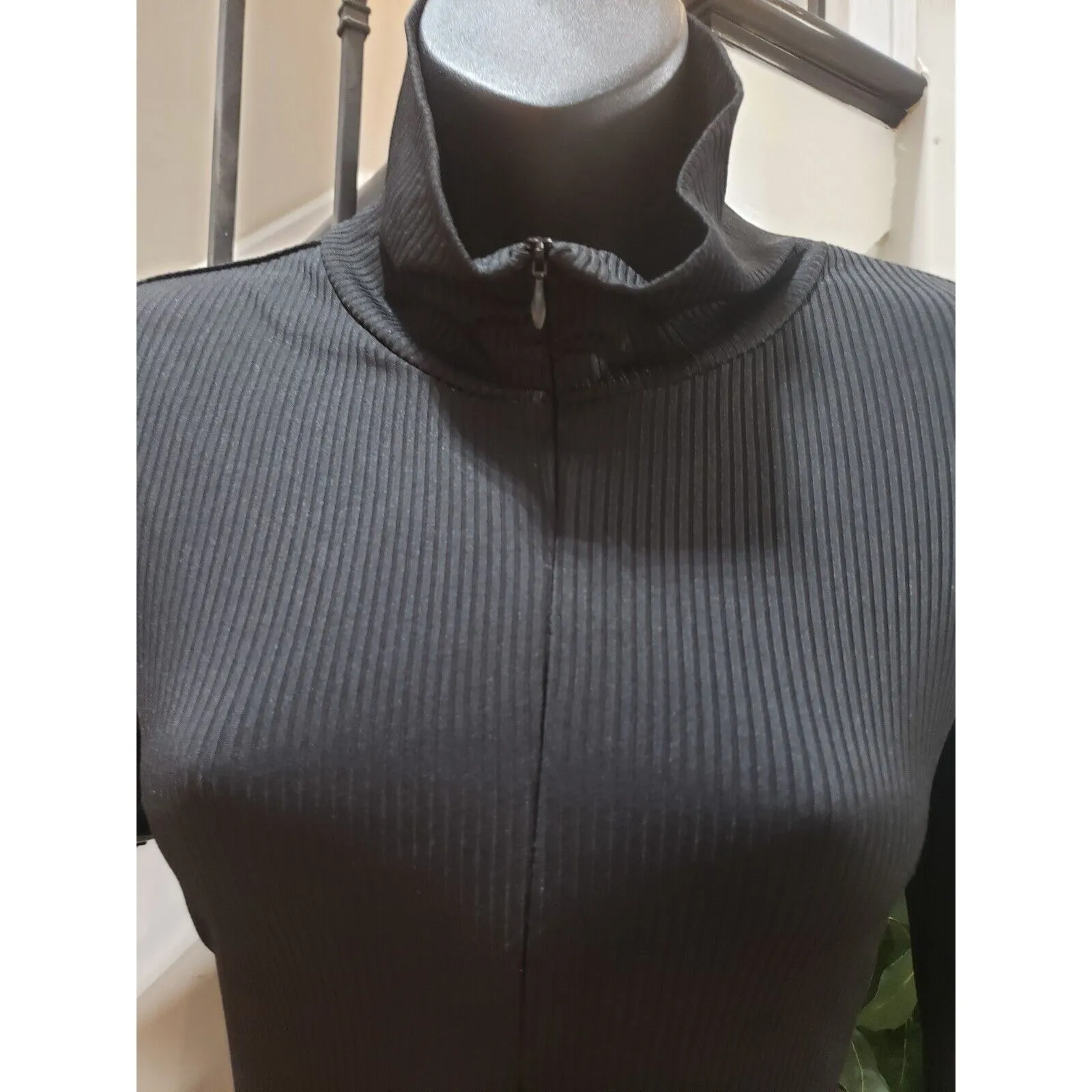 Lucky Label Womens Black Striped Ribbed Front Zip Long Sleeve Jumpsuit Size L Size L - Image 2