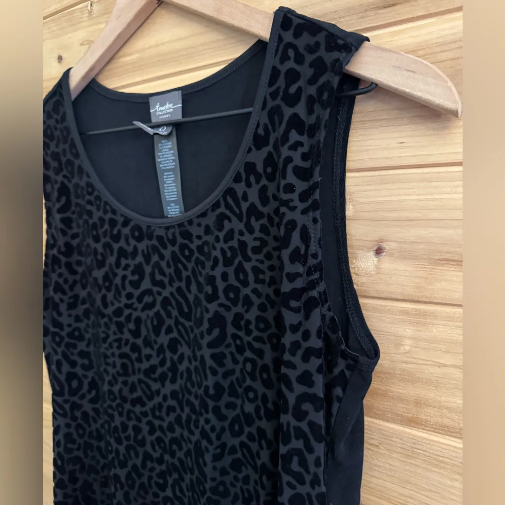 Chicos Travelers 0/Small Leopard Animal Print Burnout Anti Wrinkle Tank Top Black - Image 3