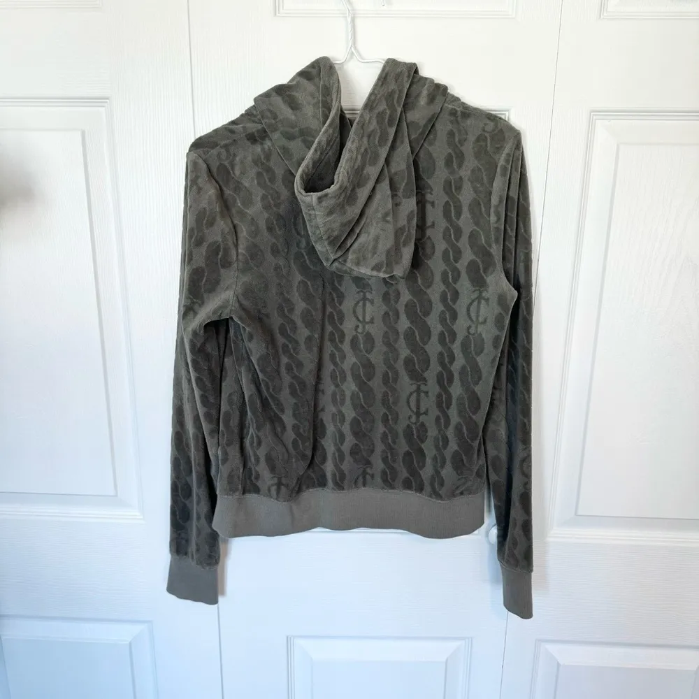 Vintage “JC” Juicy Couture pattern Olive Green Velour track suit jacket LARGE - Image 5