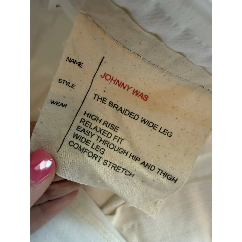 Johnny Was Size 31 The Braided Wide Leg High Rise Stretch Jean White $278 NWT B - Image 10