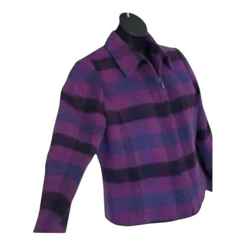 Dressbarn  Vintage Women Purple Plaid Retro Jacket Blazer Size 12 Wool Blend - Image 4