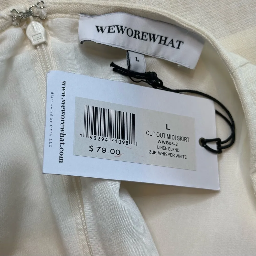 WE WORE WHAT NWT Linen Blend Cut Out Midi Skirt w Tie Size L - Image 6