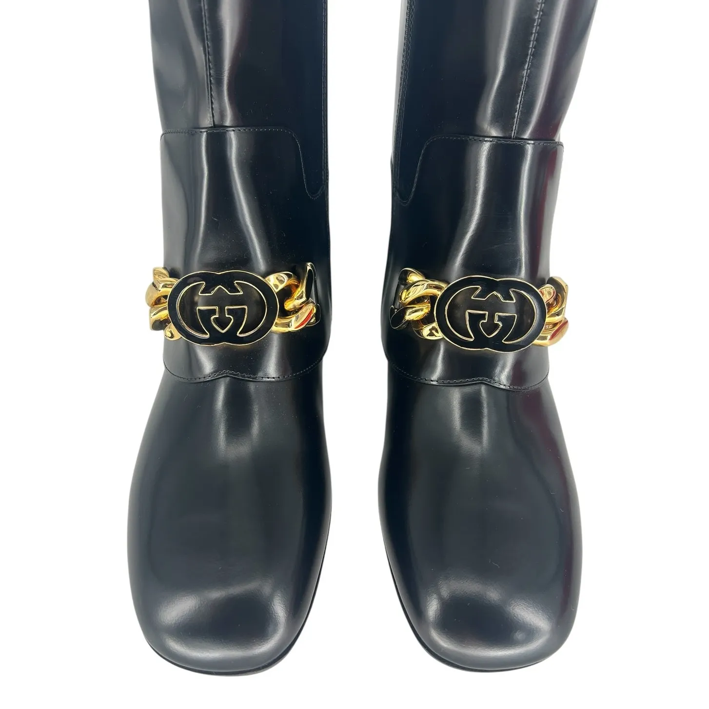 Gucci Interlocking GG Chain Patent Leather Knee Boots - Image 10
