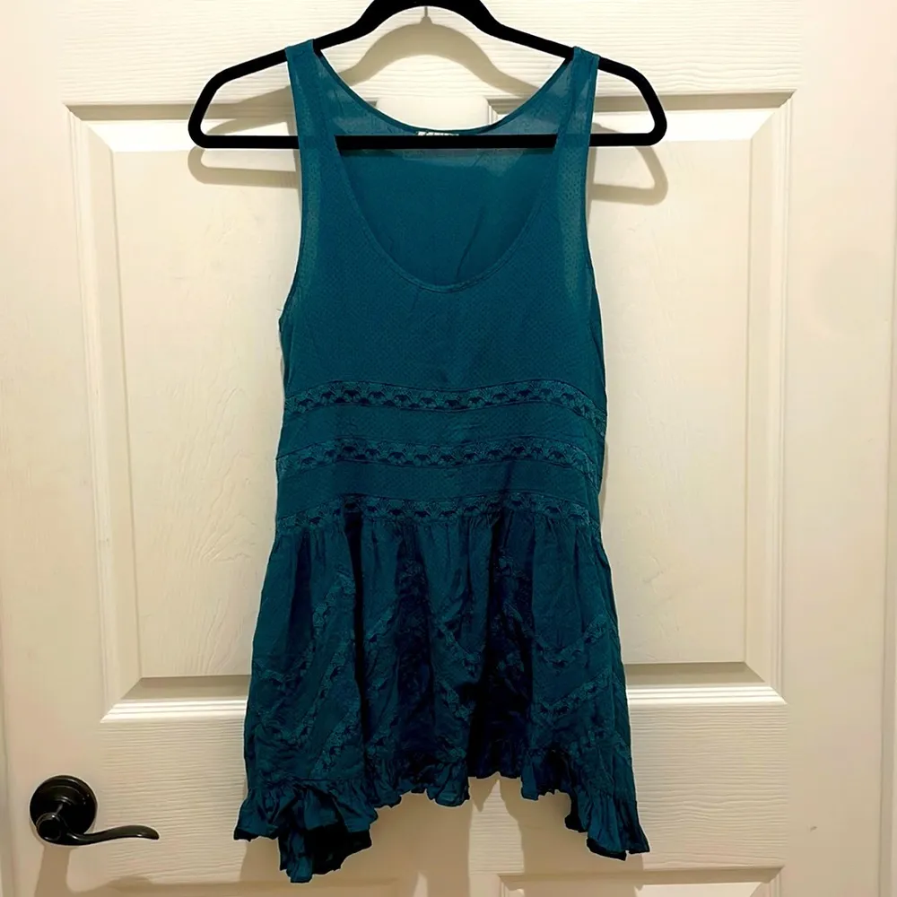 Free People Intimately Green Black Polka Dot Swing Lace Detail Sleeveless Tunic - Image 2