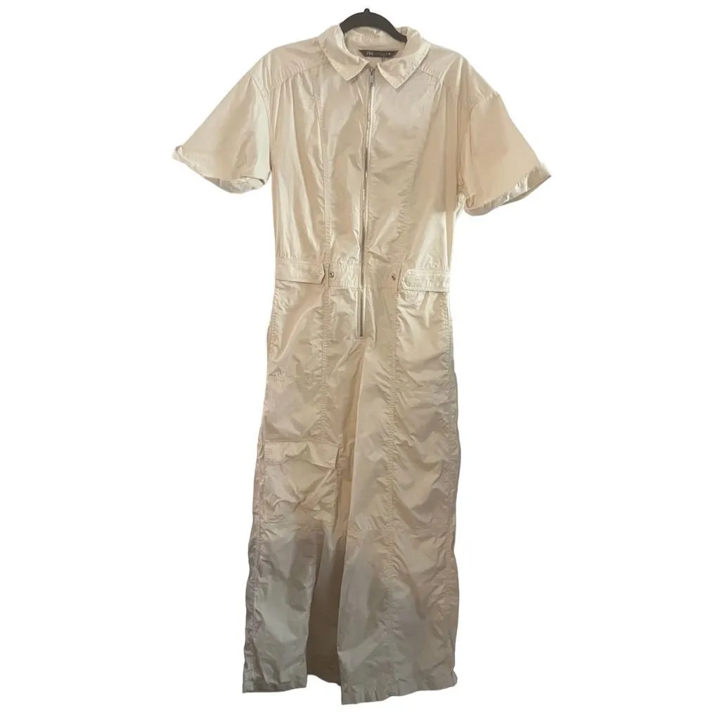 Zara Women's Beige Cargo Jumpsuit Wide Leg Relaxed Fit Size‎ S NWOT - Image 4