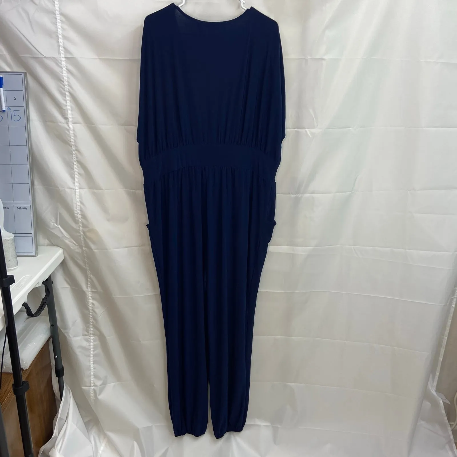 NEW Nina‎ Leonard women's navy blue stretch pocket jogger jumpsuit loose casual - Image 7