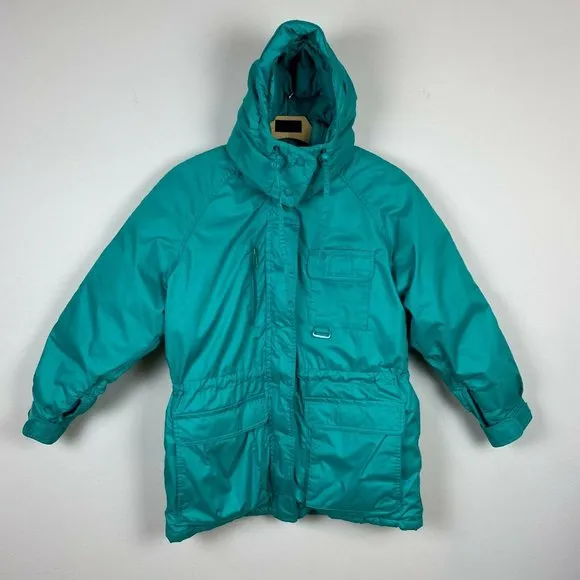 Eddie Bauer Jacket Medium Goose Down Parka‎ Zip Teal Winter Removable Hood Ski - Image 12