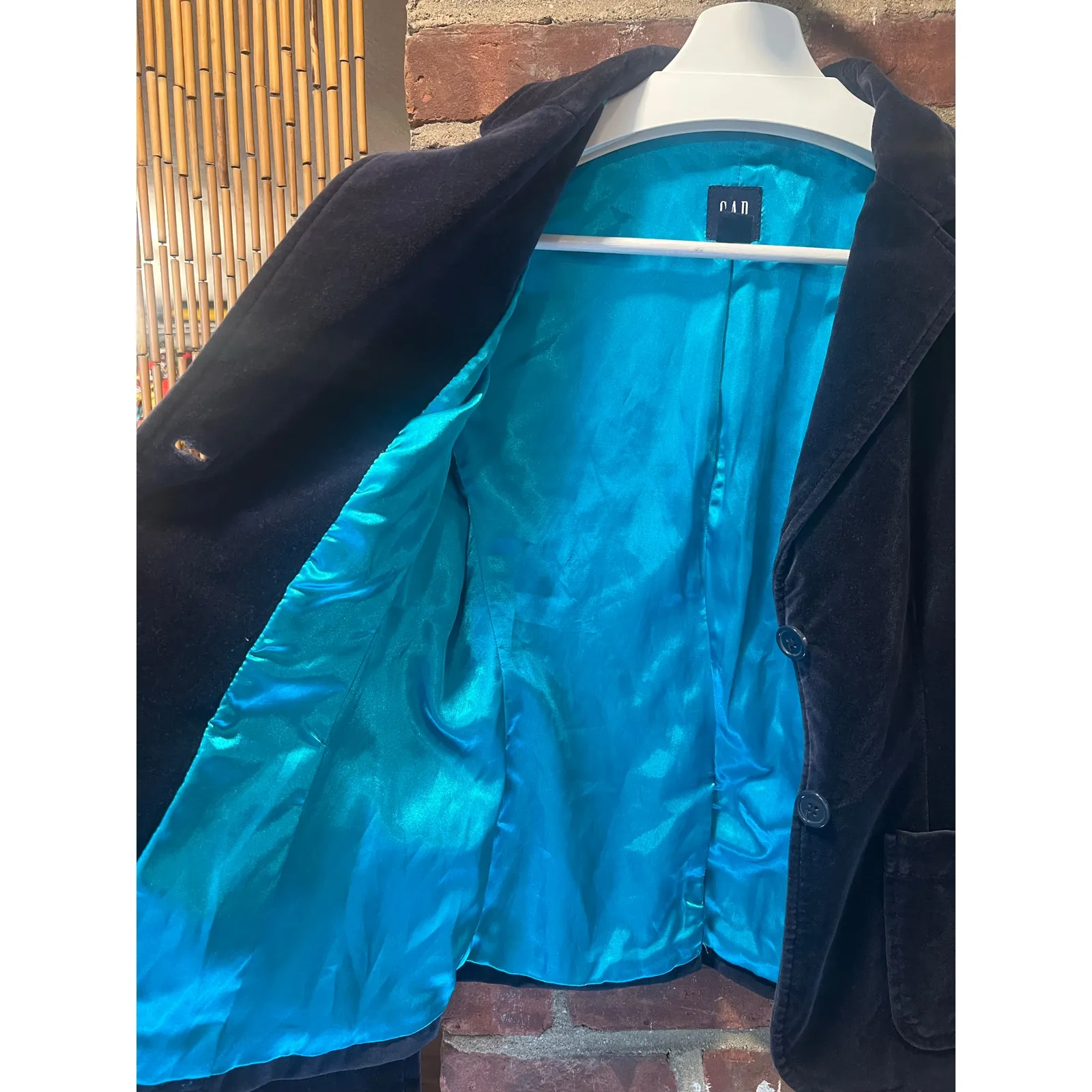 Vintage Y2K Gap Velvet Blue Blazer 4 Preppy Office Holiday - Image 4