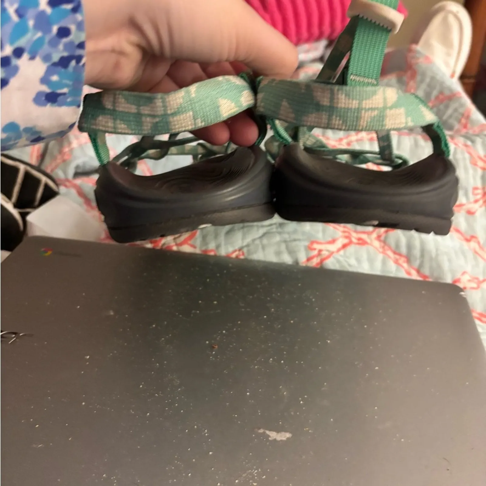 Chaco Sandals Womens Size 10 Active Strappy Green Geo Print Buckle Logo - Image 7