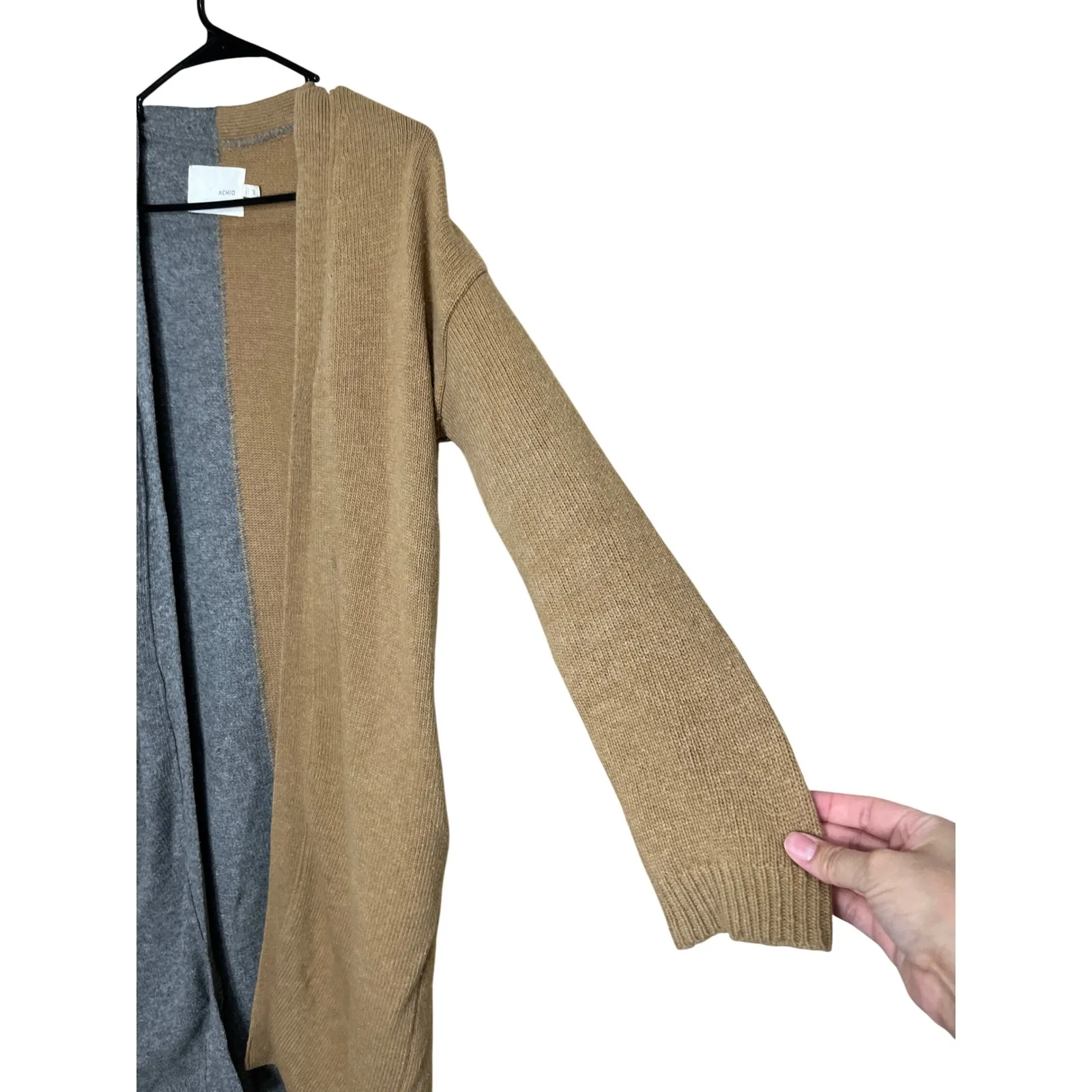 ACHRO cardigan long duster colorblock gray camel knit women XS - Image 4
