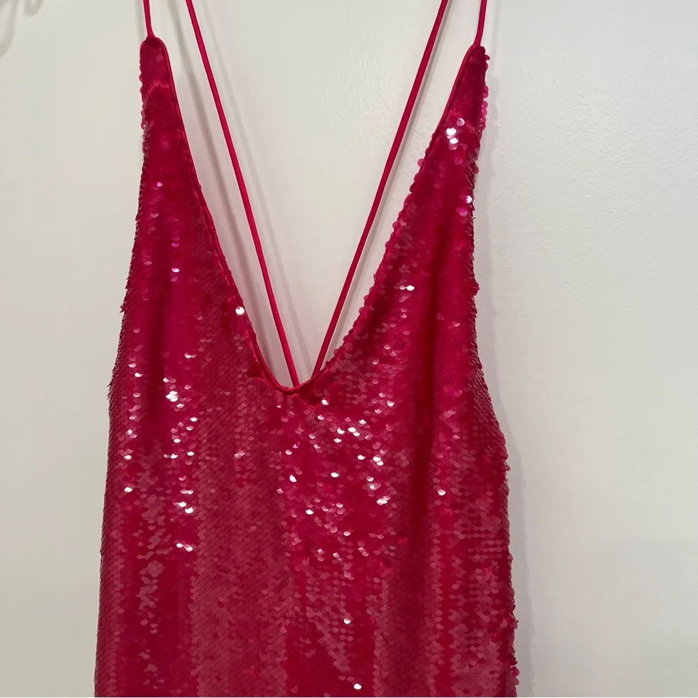 NEW Ganni Women's Red Sequined Satin Dress - Image 4