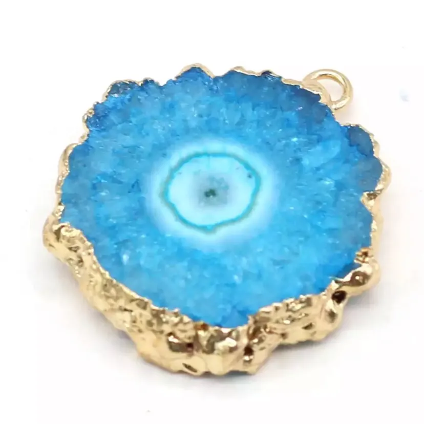 Natural Stone Agates Slice Pendant Necklace Irregular Round Druzy Agat Charms Blue - Image 9