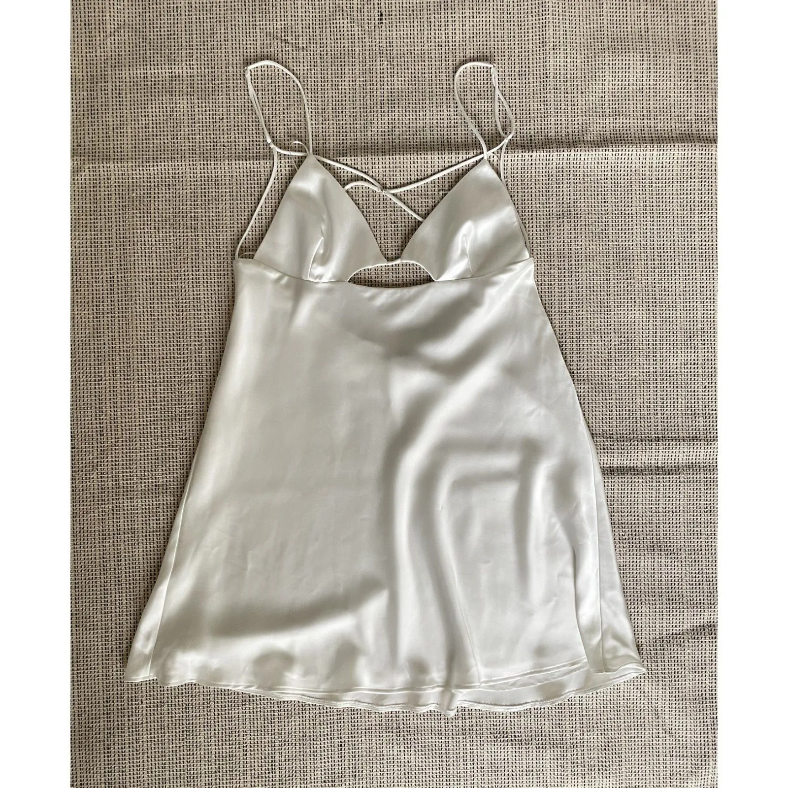 Zara White Satin Cut-Out Mini Dress Blogger Favorite Backless Strappy Slip XXL - Image 7