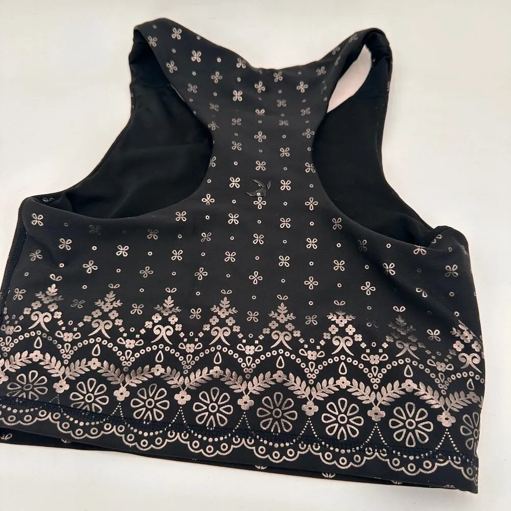 Glyder Lacey Halter Black & Silver Wildflower Lace Sports Bra Size XS - Image 4