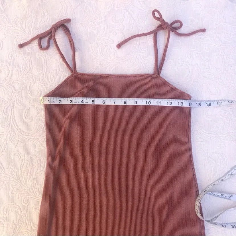 Pink Mauve Ribbed Spaghetti Strap Shoulder Tie Casual Mini Dress - Image 5