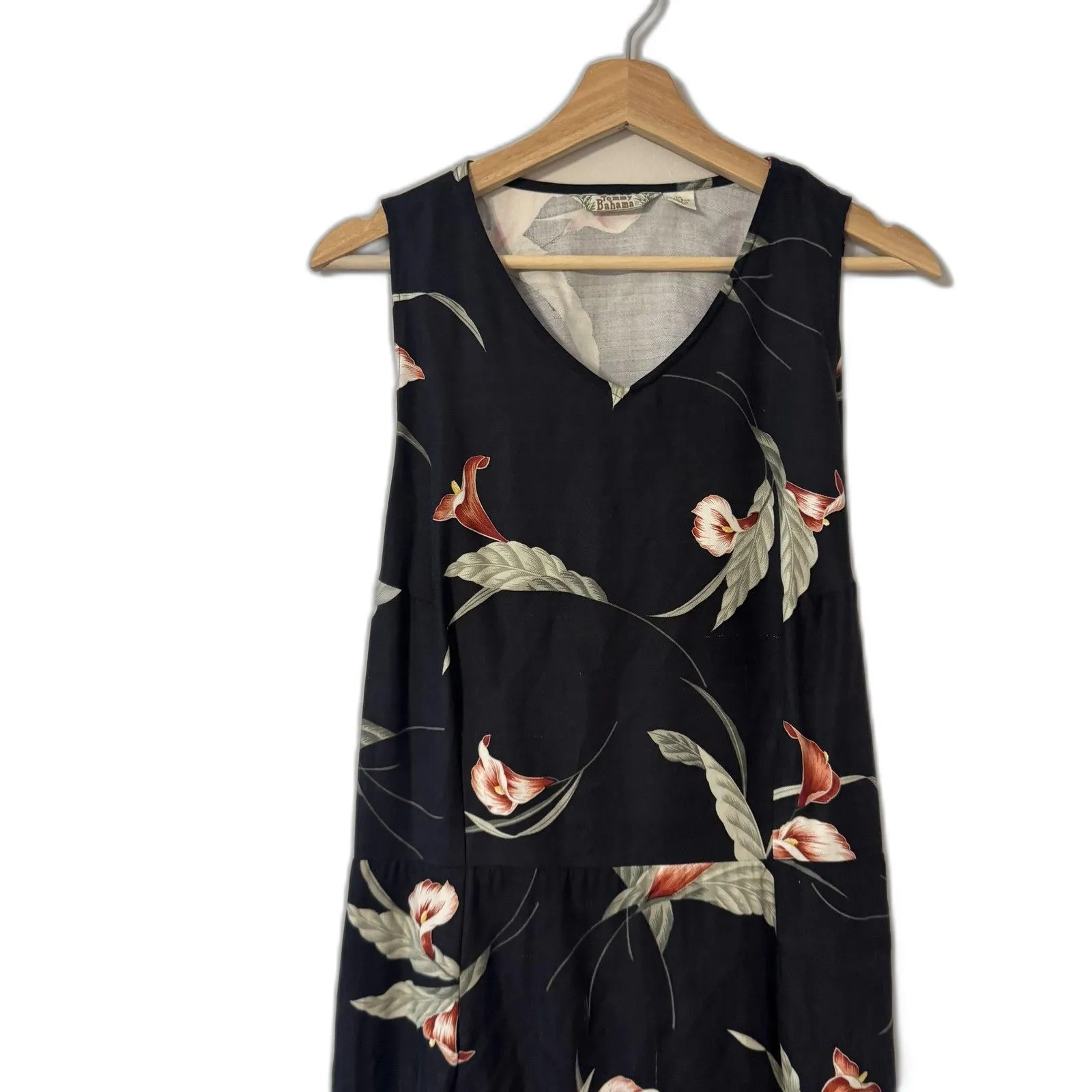 Tommy Bahama Dress Womens 14 Black Silk Floral Maxi Sleeveless Tropical Beach - Image 2